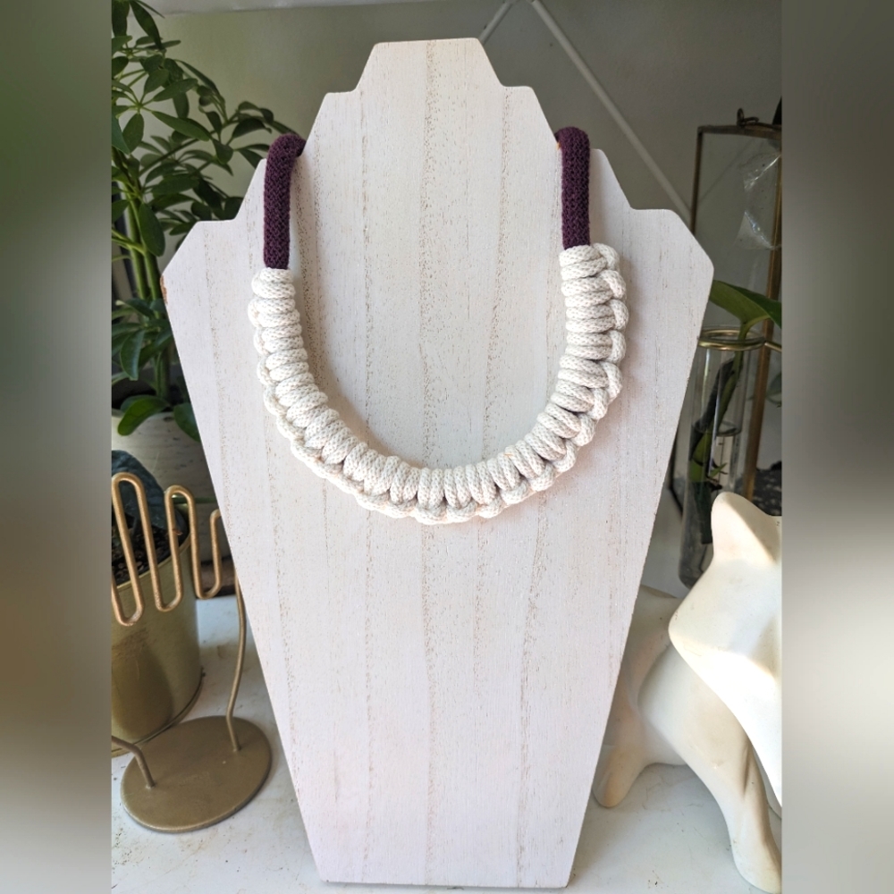 Handmade necklace - lark's head cream & purple